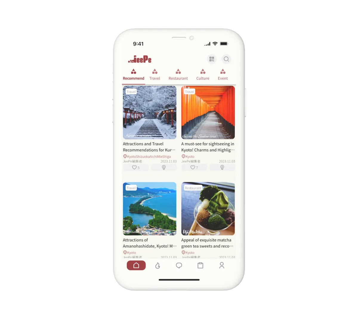 JeePe app: discover travel destinations, food and culture in Japan.